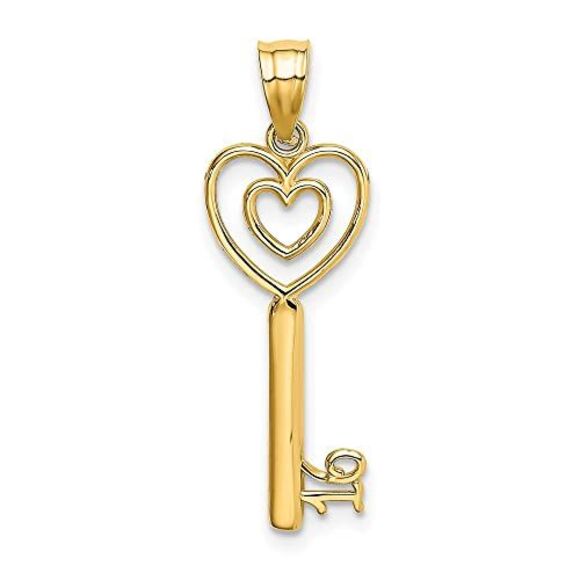 10K Yellow Gold Key W/Heart Sweet 16 Charm